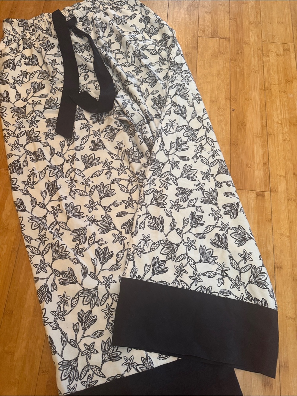 H&M Cream Floral Drawstring Joggers with Black Accents